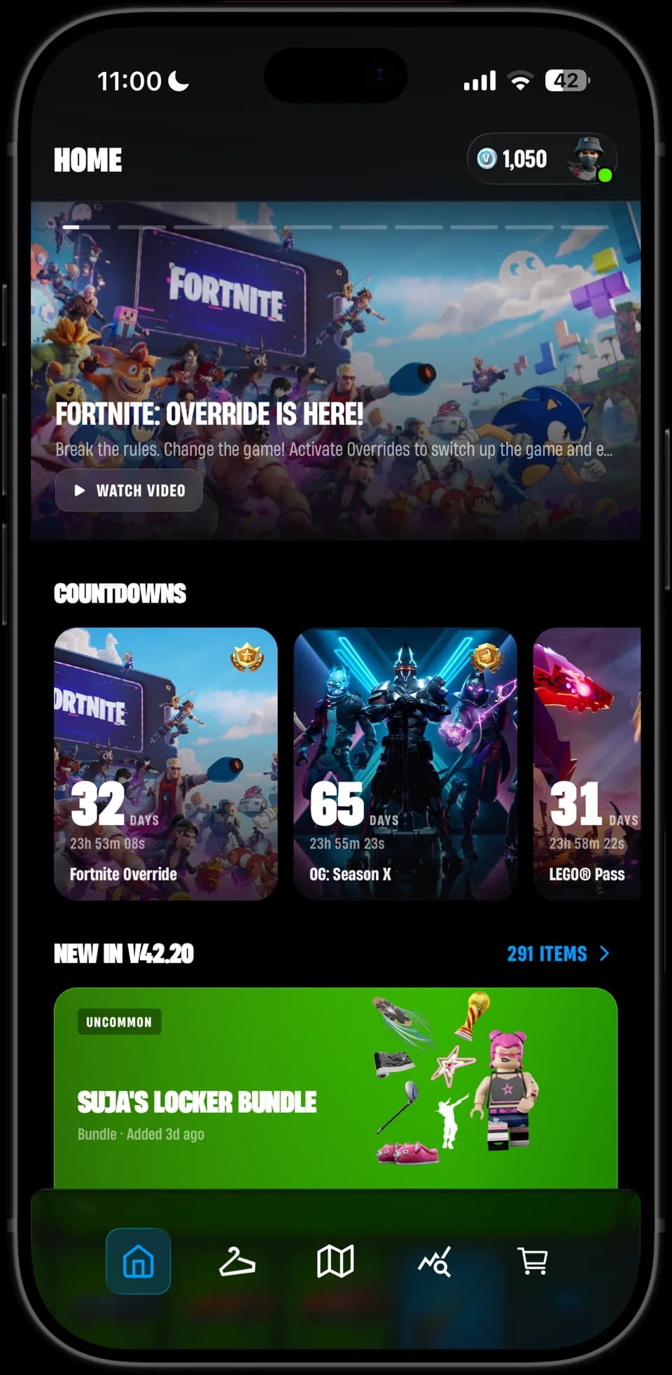 Rifted home screen with news and countdowns