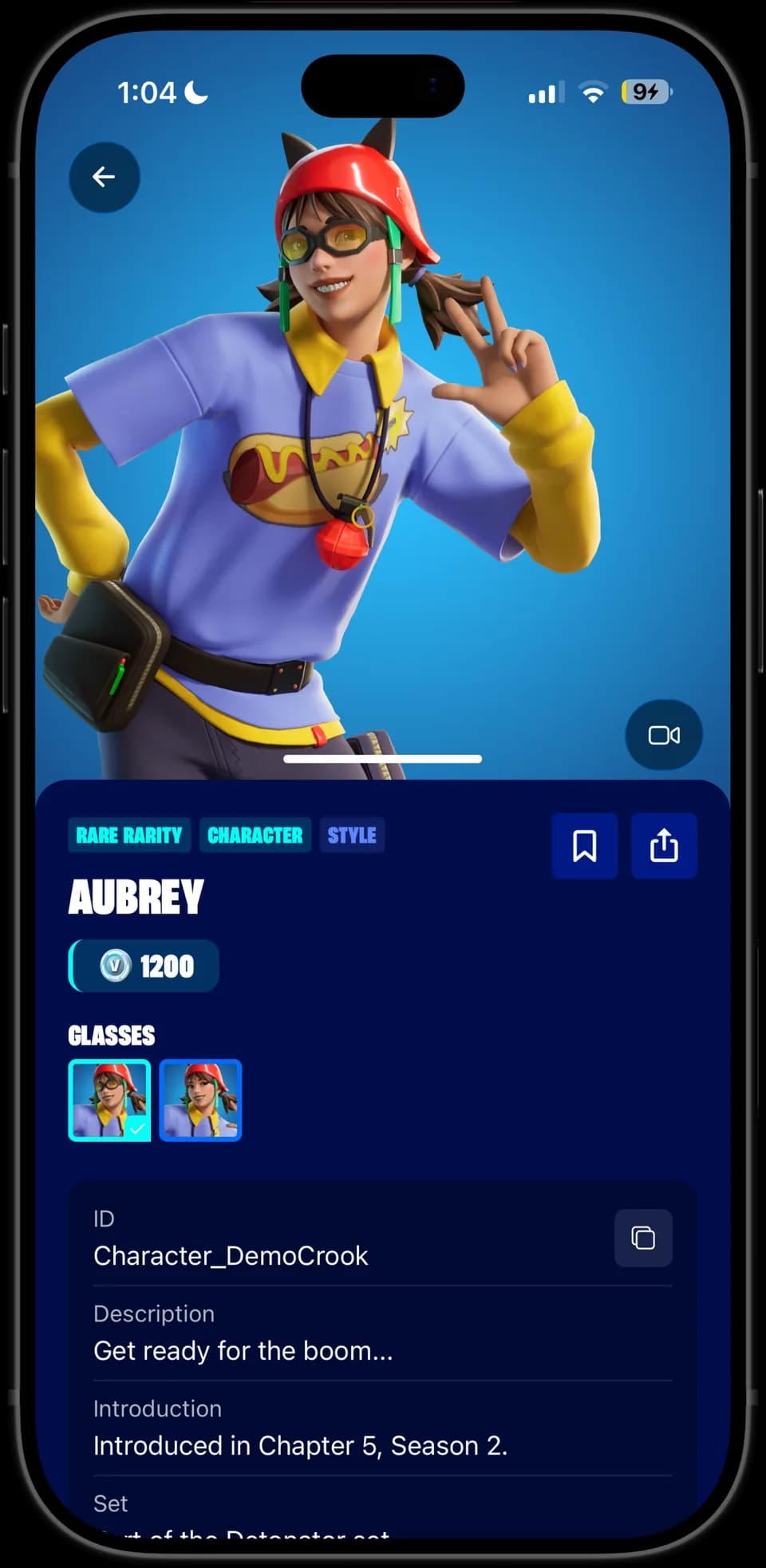 Rifted item page for the Aubrey outfit