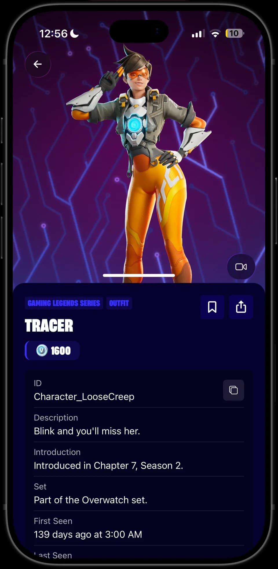 Rifted item page for the Tracer outfit