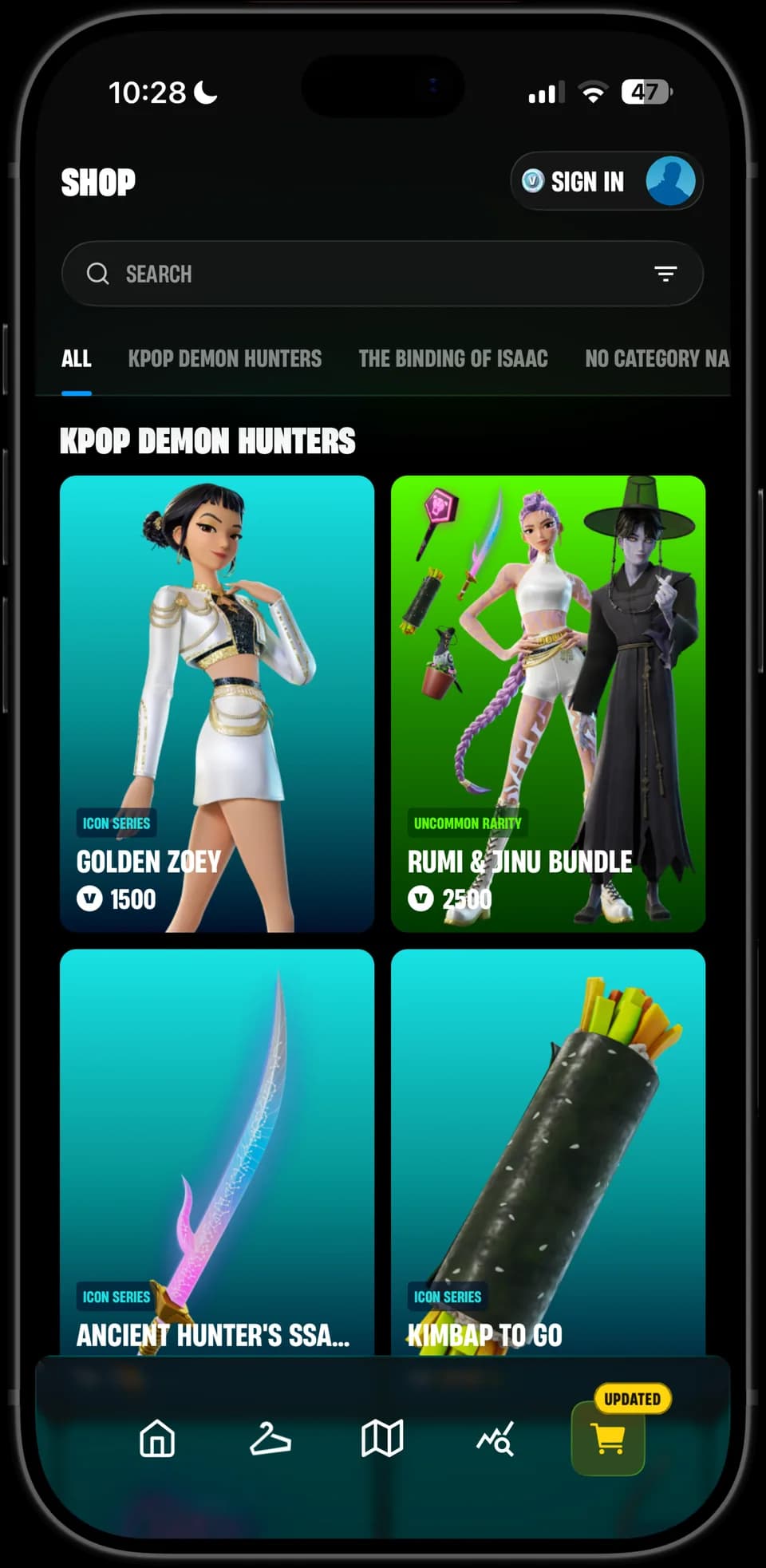 Rifted item shop, grouped by set
